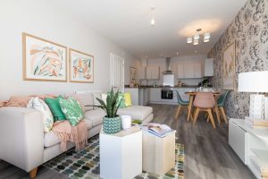 Living area at shared ownership apartments in New Brighton, Wirral