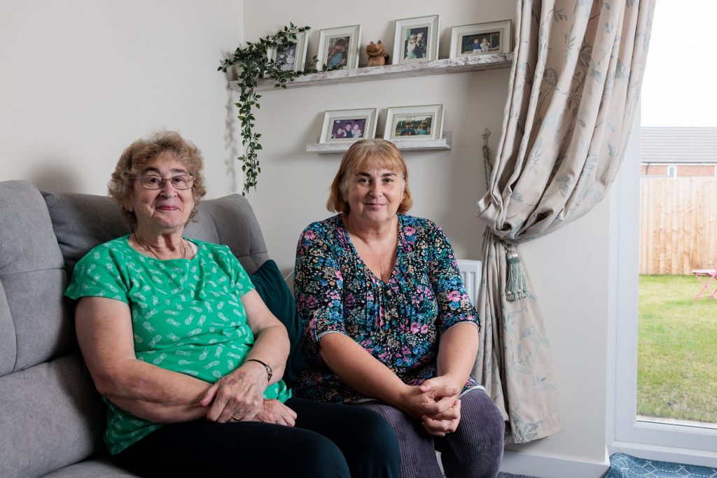 Debbie and Alma in the lounge of her home at Farington Mews