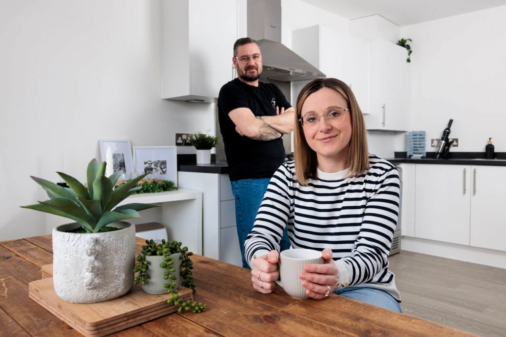 Reanne and Ricky in the Kitchen of their new shared ownership home in Hattersley